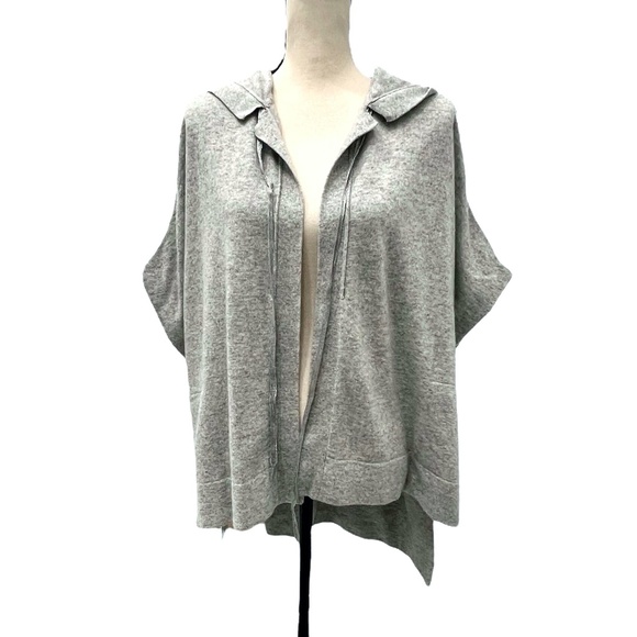 DIANE VON FURSTENBERG GRAY HOODED HIGH LOW KAIYO CARDIGAN SWEATER - Picture 1 of 16